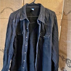 Plus size black denim button up
